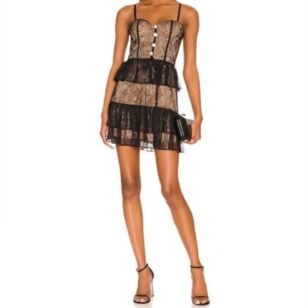 Majorelle Carley Corset Style Mini Dress in Black Floral Lace size XS